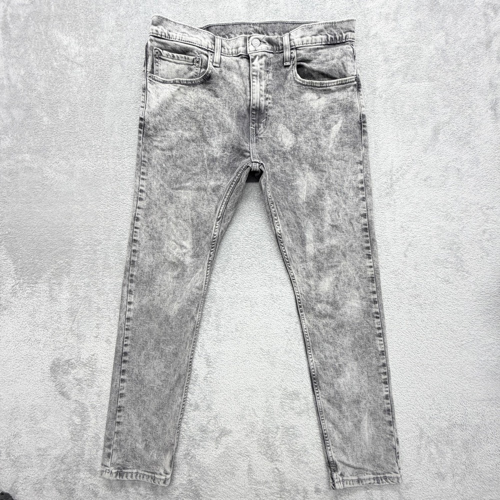 Levis 512 Jeans Mens Measured 36x28 Gray Slim Tapered Stretch Acid Wash Zip Fly